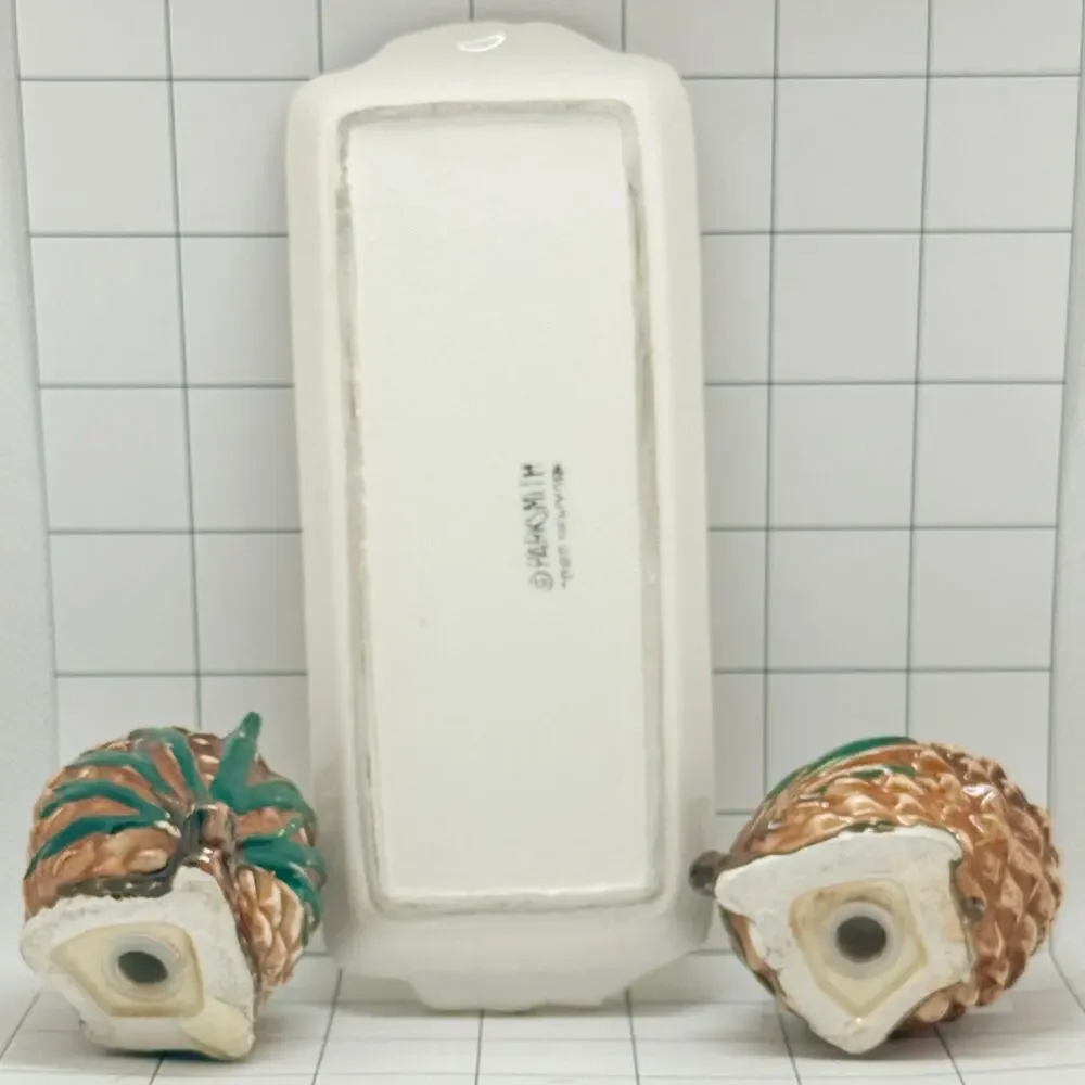 1950s Park Smith Pinecone Salt Pepper Shakers Tray 3-Piece Japan Vintage